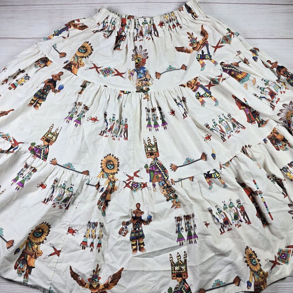 Vintage Jacquelines Sante Fe Skirt Size M Wearable Art 90s Aztec Southwestern - Picture 7 of 10